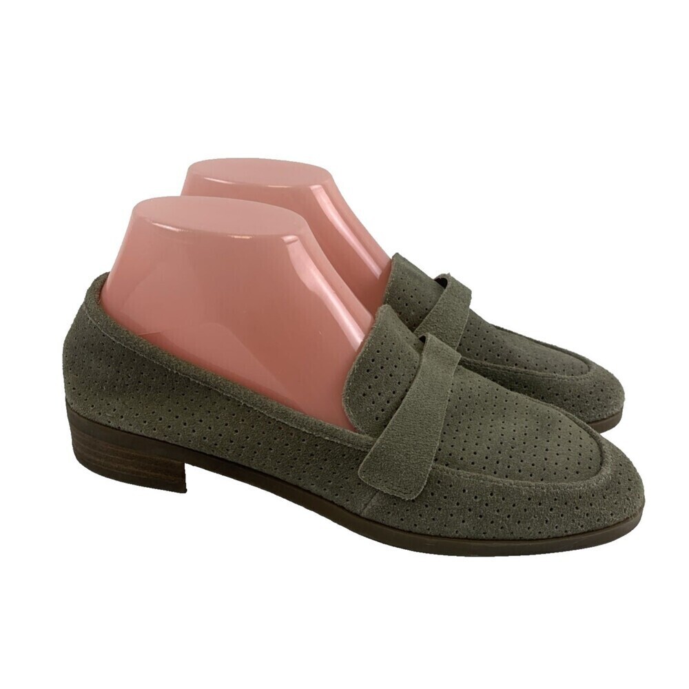 Lucky Brand Caviep Loafer Taupe Gray Suede Perforated Slip On Low Heel Women 8.5